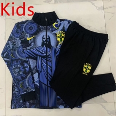 2024-2025 Brazil  Ink Jet Gray&Blue Kids/Youth Soccer Jacket Uniform-815