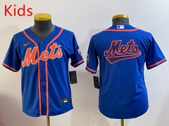 (Logo 3) New York Mets Blue Kids MLB Jersey-0840
