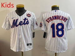 (Logo 1) New York Mets White #18 Kids MLB Jersey-0840