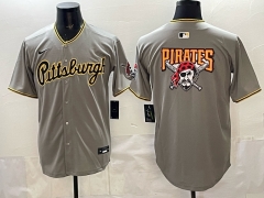 (Logo 3) Pittsburgh Pirates Gray MLB Jersey-0840