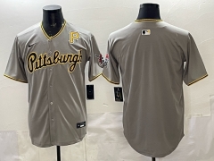 (Logo 2) Pittsburgh Pirates Gray MLB Jersey-0840