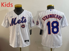 (Logo 2) New York Mets White #18 Kids MLB Jersey-0840