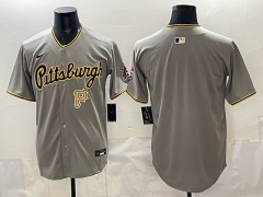 (Logo 4) Pittsburgh Pirates Gray MLB Jersey-0840