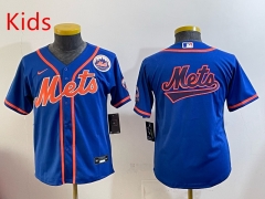 (Logo 4) New York Mets Blue Kids MLB Jersey-0840