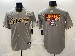 (Logo 6) Pittsburgh Pirates Gray MLB Jersey-0840
