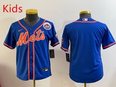 (Logo 1) New York Mets Blue Kids MLB Jersey-0840