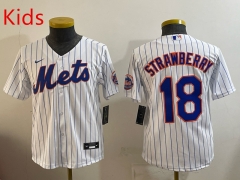 New York Mets White #18 Kids MLB Jersey-0840
