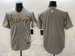 (Logo 1) Pittsburgh Pirates Gray MLB Jersey-0840