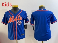 (Logo 2) New York Mets Blue Kids MLB Jersey-0840