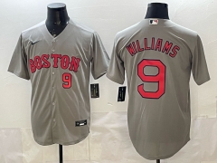 (Logo 5) Boston Red Sox Grey #9 MLB Jersey-0840
