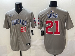 (Logo 4) Chicago Cubs Grey #21 MLB Jersey-0840