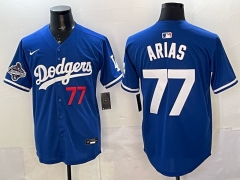 (Logo 4) Los Angeles Dodgers Blue #77 MLB Jersey-0840