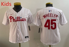 (Logo 1) Philadelphia Phillies White&Red #45 Kids MLB Jersey-0840