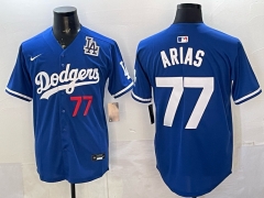 (Logo 6) Los Angeles Dodgers Blue #77 MLB Jersey-0840
