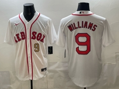(Logo 2) Boston Red Sox White #9 MLB Jersey-0840