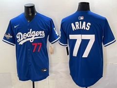 (Logo 5) Los Angeles Dodgers Blue #77 MLB Jersey-0840