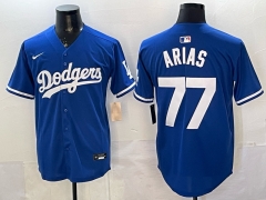 (Logo 3) Los Angeles Dodgers Blue #77 MLB Jersey-0840
