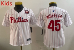 (Logo 5) Philadelphia Phillies White&Red #45 Kids MLB Jersey-0840