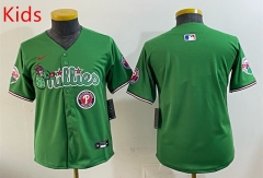 (Logo 3) Joint Version Philadelphia Phillies 3 Generations Green Kids MLB Jersey-0840