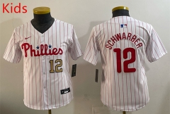(Logo 4) Philadelphia Phillies White&Red #12 Kids MLB Jersey-0840