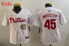 (Logo 2) Philadelphia Phillies White&Red #45 Kids MLB Jersey-0840