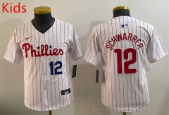 (Logo 3) Philadelphia Phillies White #12 Kids MLB Jersey-0840