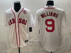 (Logo 5) Boston Red Sox White #9 MLB Jersey-0840