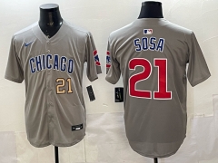 (Logo 6) Chicago Cubs Grey #21 MLB Jersey-0840