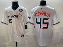 (Logo 3) Houston Astros 4 Generations White #45 MLB Jersey-0840
