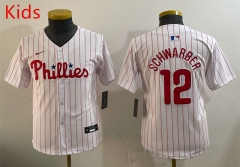 (Logo 1) Philadelphia Phillies White #12 Kids MLB Jersey-0840