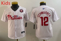 (Logo 6) Philadelphia Phillies White&Red #12 Kids MLB Jersey-0840