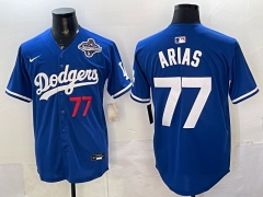 (Logo 8) Los Angeles Dodgers Blue #77 MLB Jersey-0840