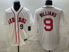 (Logo 3) Boston Red Sox White #9 MLB Jersey-0840