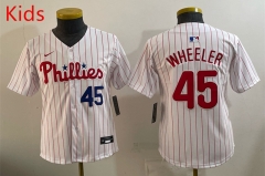 (Logo 3) Philadelphia Phillies White&Red #45 Kids MLB Jersey-0840