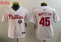 (Logo 6) Philadelphia Phillies White&Red #45 Kids MLB Jersey-0840