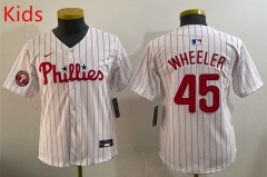 (Logo 4) Philadelphia Phillies White&Red #45 Kids MLB Jersey-0840