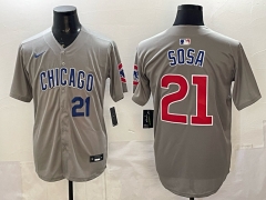 (Logo 3) Chicago Cubs Grey #21 MLB Jersey-0840
