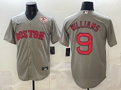 (Logo 6) Boston Red Sox Grey #9 MLB Jersey-0840