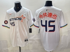 (Logo 2) Houston Astros 4 Generations White #45 MLB Jersey-0840