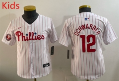 (Logo 5) Philadelphia Phillies White&Red #12 Kids MLB Jersey-0840