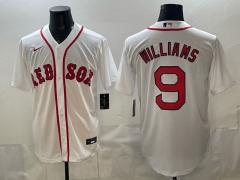 (Logo 1) Boston Red Sox White #9 MLB Jersey-0840