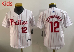 (Logo 2) Philadelphia Phillies White&Red #12 Kids MLB Jersey-0840
