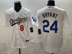 (Logo 3) Gold font Los Angeles Dodgers White #24 MLB Jersey-0840