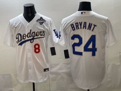 (Logo 1) Gold font Los Angeles Dodgers White #24 MLB Jersey-0840