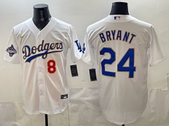 (Logo 2) Gold font Los Angeles Dodgers White #24 MLB Jersey-0840