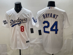 (Logo 4) Gold font Los Angeles Dodgers White #24 MLB Jersey-0840