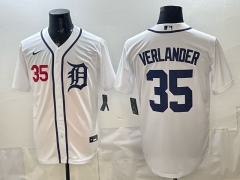 (Logo 6) Detroit Tigers White #35 MLB Jersey-0840
