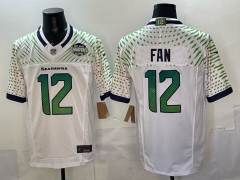 (Logo 1) Retro Version Seattle Seahawks 5 Generations White #12 NFL Jersey-0840