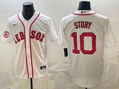 (Logo 6) Boston Red Sox White #10 MLB Jersey-0840