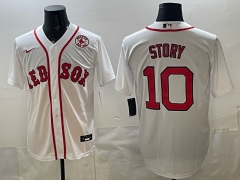 (Logo 2) Boston Red Sox White #10 MLB Jersey-0840
